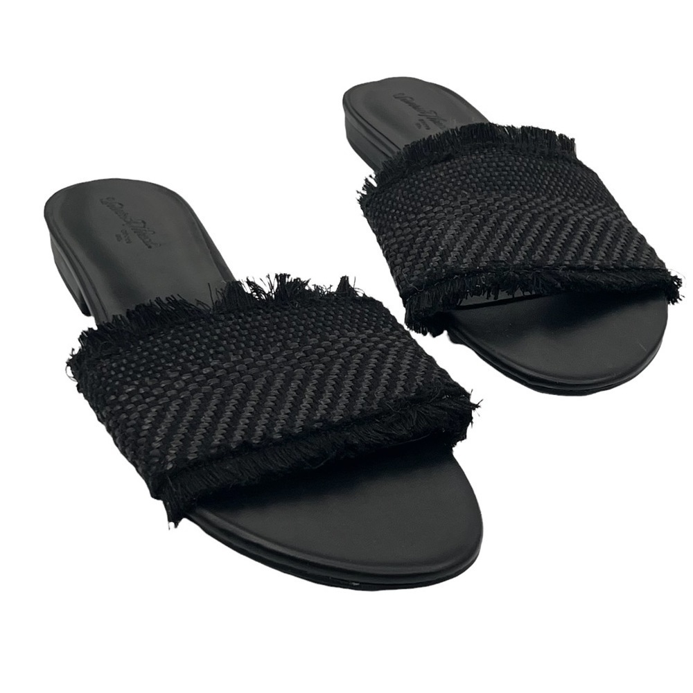 Universal Thread Black Woven Fringe Hem Slip On Sandals Size 8 Women's